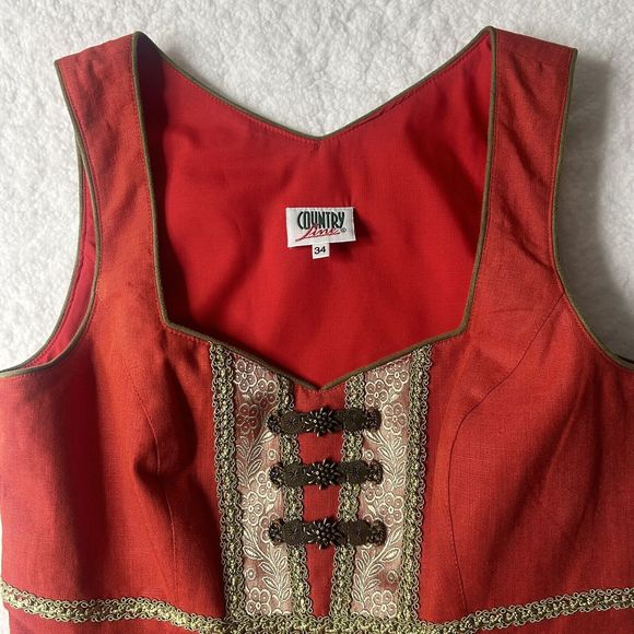 Country Line 34 M/L Women’s Embellished Linen Sheath Dress Red BulgarianART*snag - Picture 2 of 15